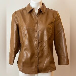 Tahari Faux Leather Button Down Top size L